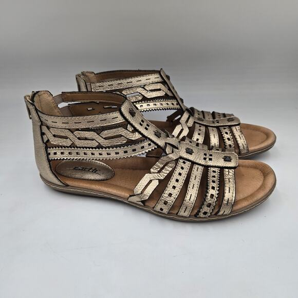 Earth Gold Gladiator Sandal Zip Back & Laces Women’s Size 11 M Comfort - Picture 1 of 7